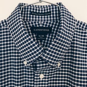 Lands End Men's Blue & White Checker Dress Shirt